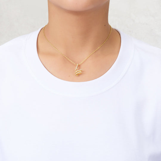 Gold Plated Spiral Twist Necklace Created with Zircondia® Crystals - Philip Jones Jewellery