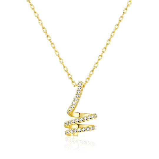 Gold Plated Spiral Twist Necklace Created with Zircondia® Crystals - Philip Jones Jewellery