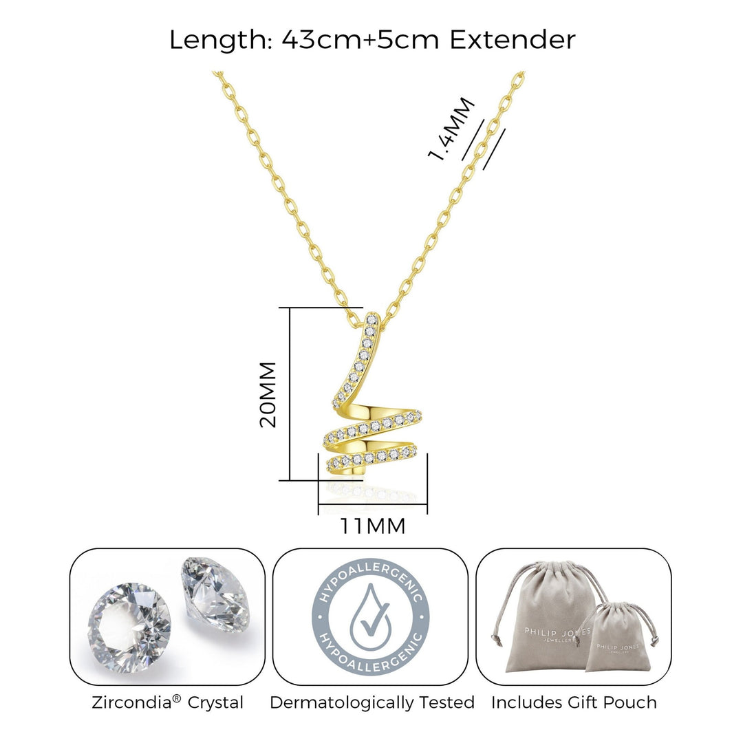 Gold Plated Spiral Twist Necklace Created with Zircondia® Crystals - Philip Jones Jewellery