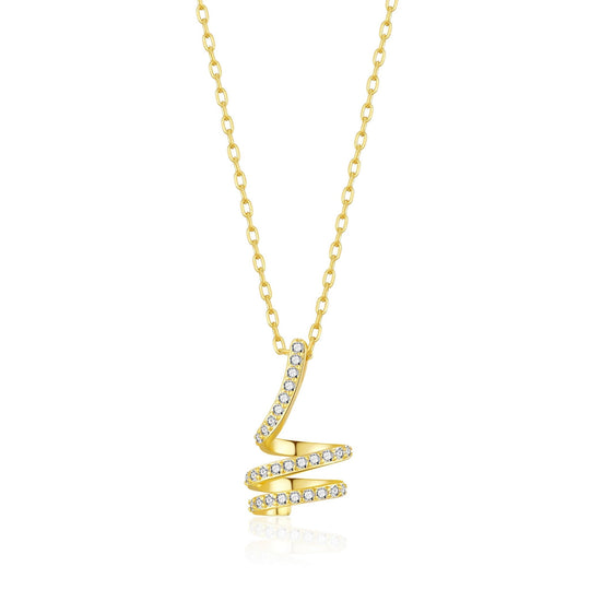 Gold Plated Spiral Twist Necklace Created with Zircondia® Crystals - Philip Jones Jewellery