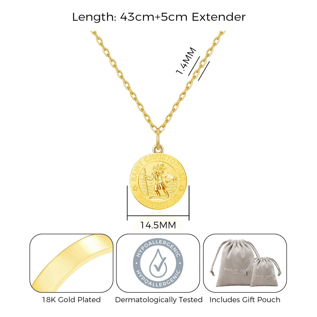 Gold Plated St Christopher Necklace - Philip Jones Jewellery