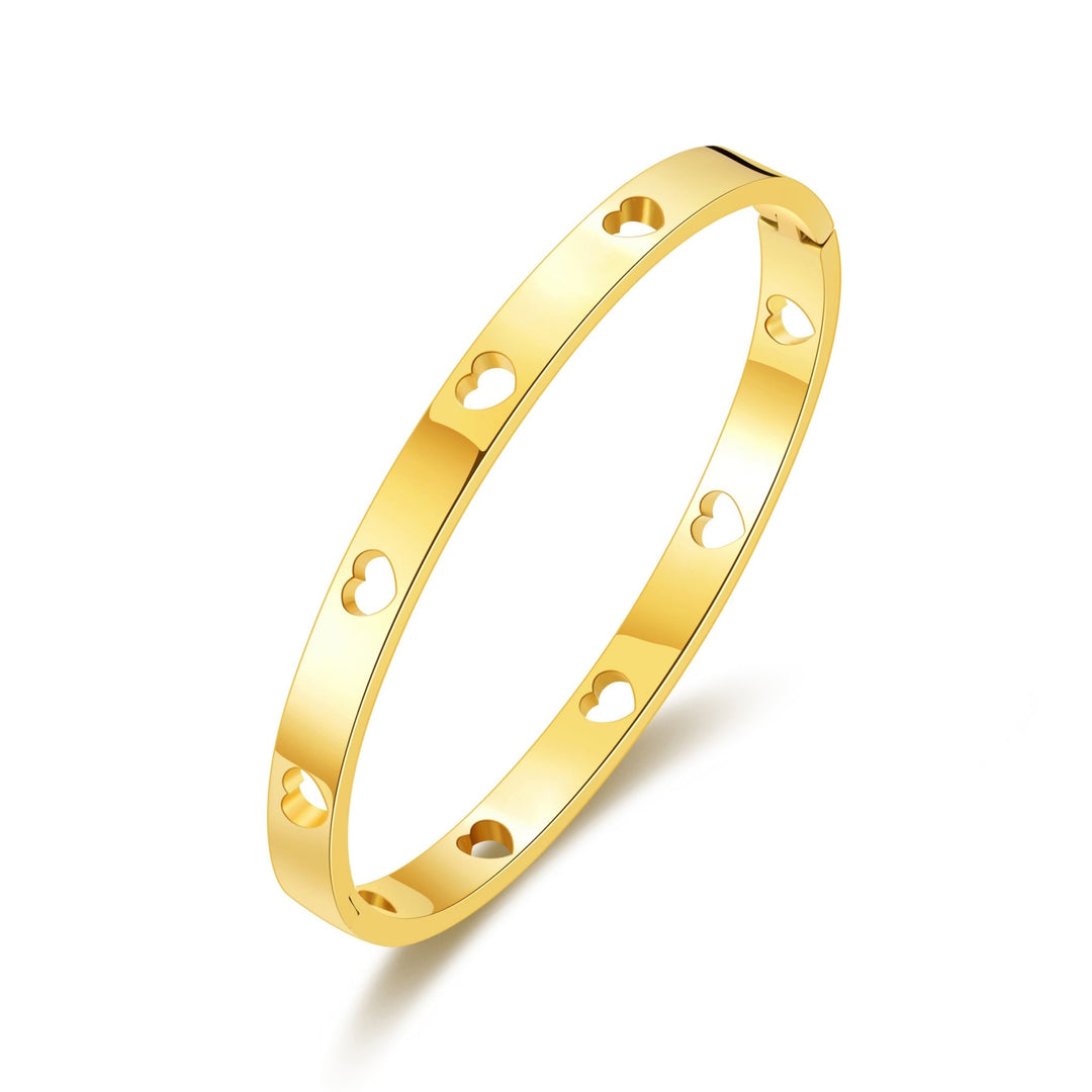 Gold Plated Stainless Steel Heart Bangle (7 Inch) - Philip Jones Jewellery