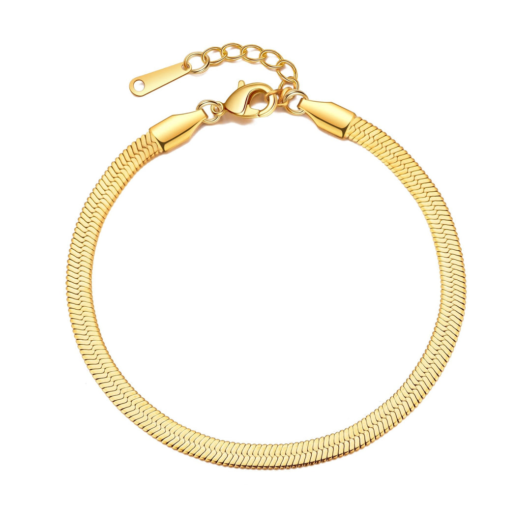 Gold Plated Stainless Steel Herringbone Flat Snake Chain Bracelet - Philip Jones Jewellery