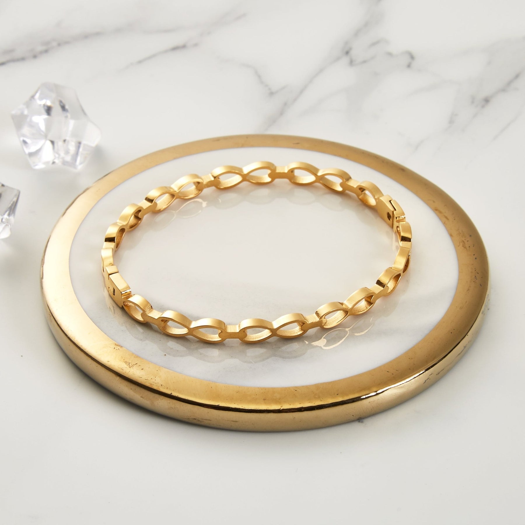 Infinity Bangle Design 18k Gold Plated Stainless Steel Infinity Bangle (7 Inch) – Philip Jones ...