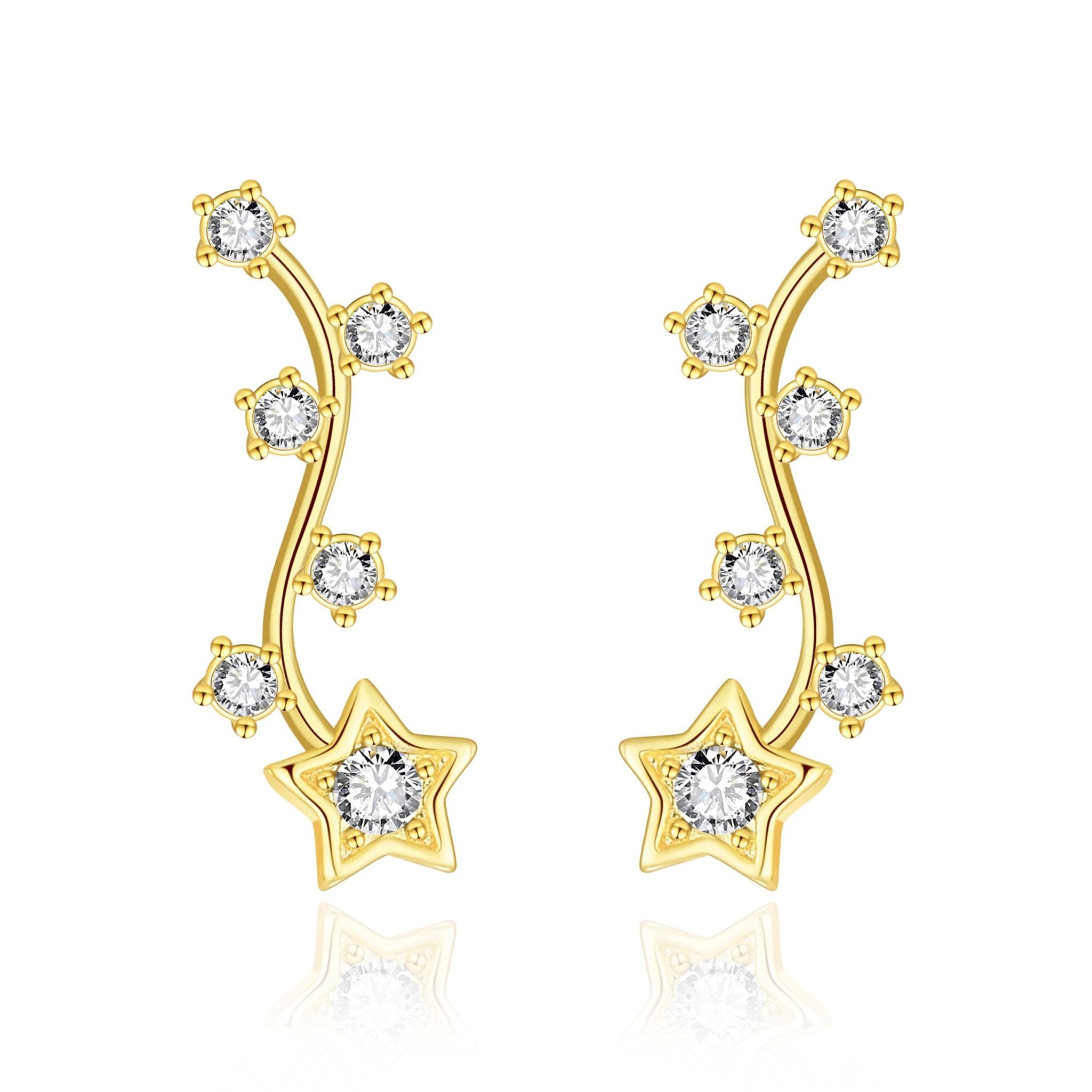 Gold Plated Star Climber Earrings Created with Zircondia® Crystals - Philip Jones Jewellery