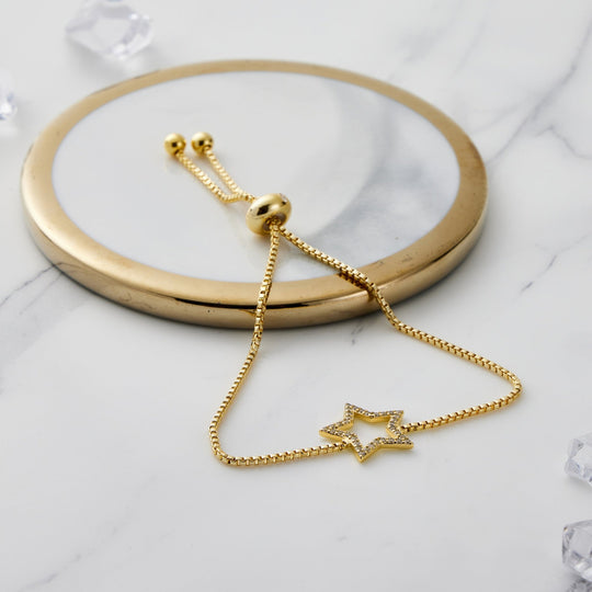 Gold Plated Star Friendship Bracelet Created with Zircondia® Crystals - Philip Jones Jewellery