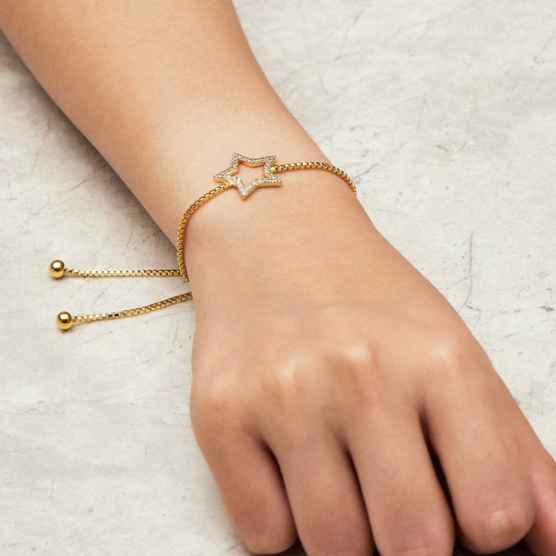 Gold Plated Star Friendship Bracelet Created with Zircondia® Crystals - Philip Jones Jewellery
