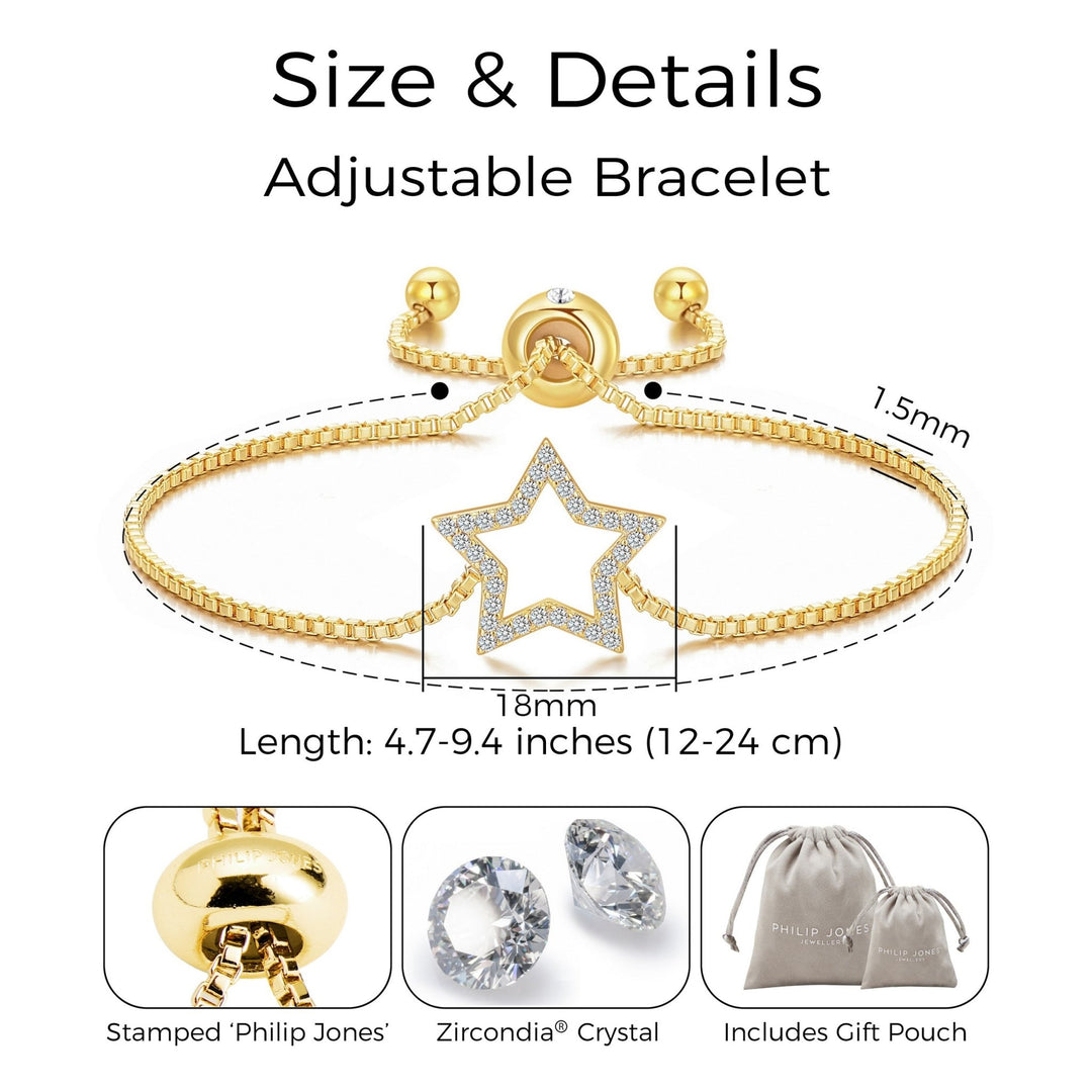 Gold Plated Star Friendship Bracelet Created with Zircondia® Crystals - Philip Jones Jewellery
