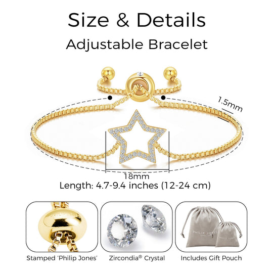 Gold Plated Star Friendship Bracelet Created with Zircondia® Crystals - Philip Jones Jewellery