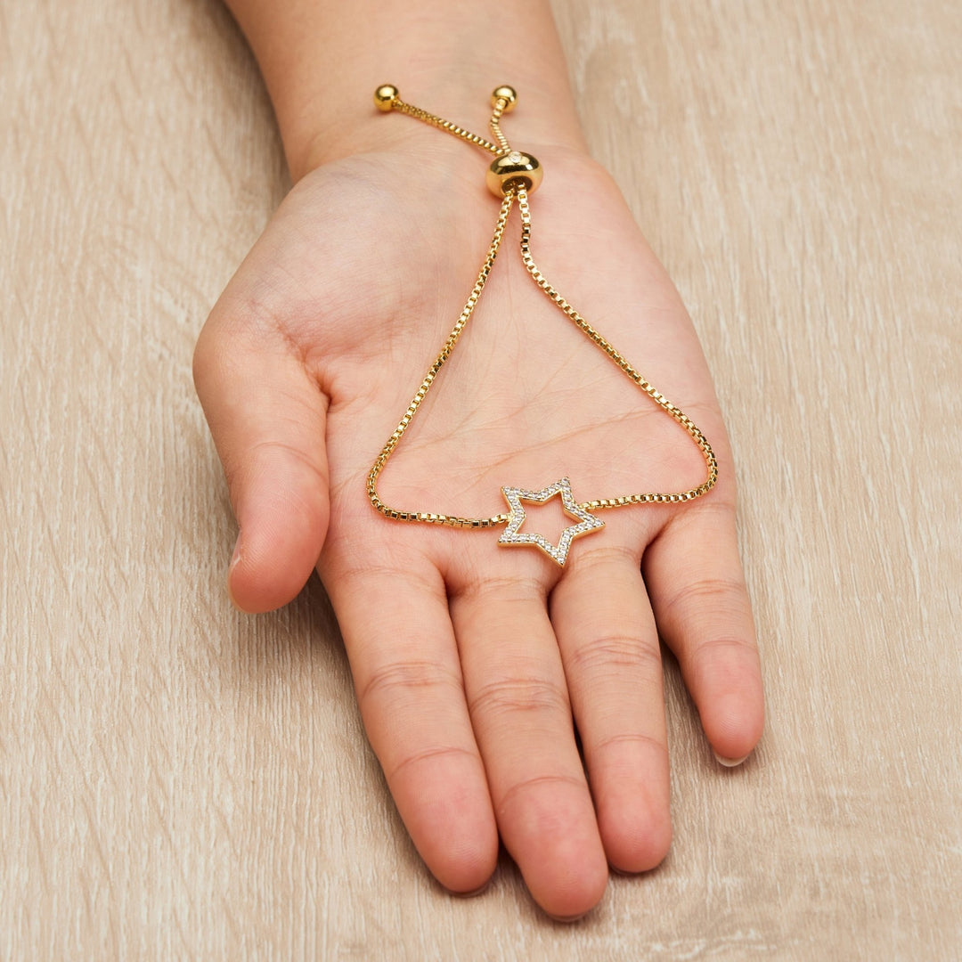 Gold Plated Star Friendship Bracelet Created with Zircondia® Crystals - Philip Jones Jewellery