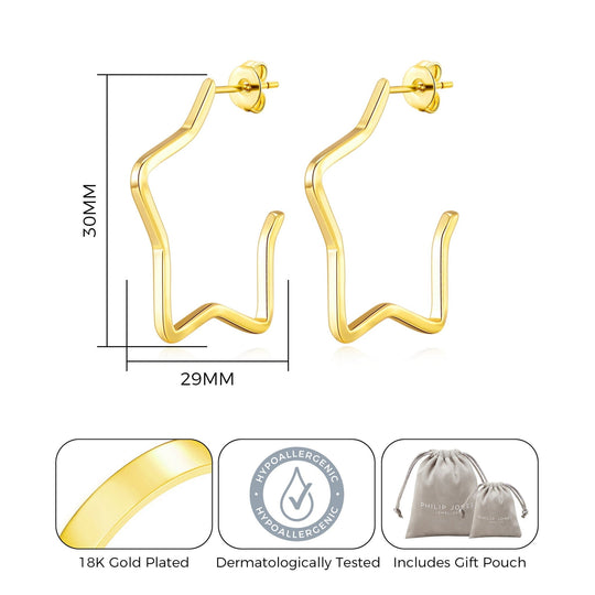 Gold Plated Star Hoop Earrings - Philip Jones Jewellery