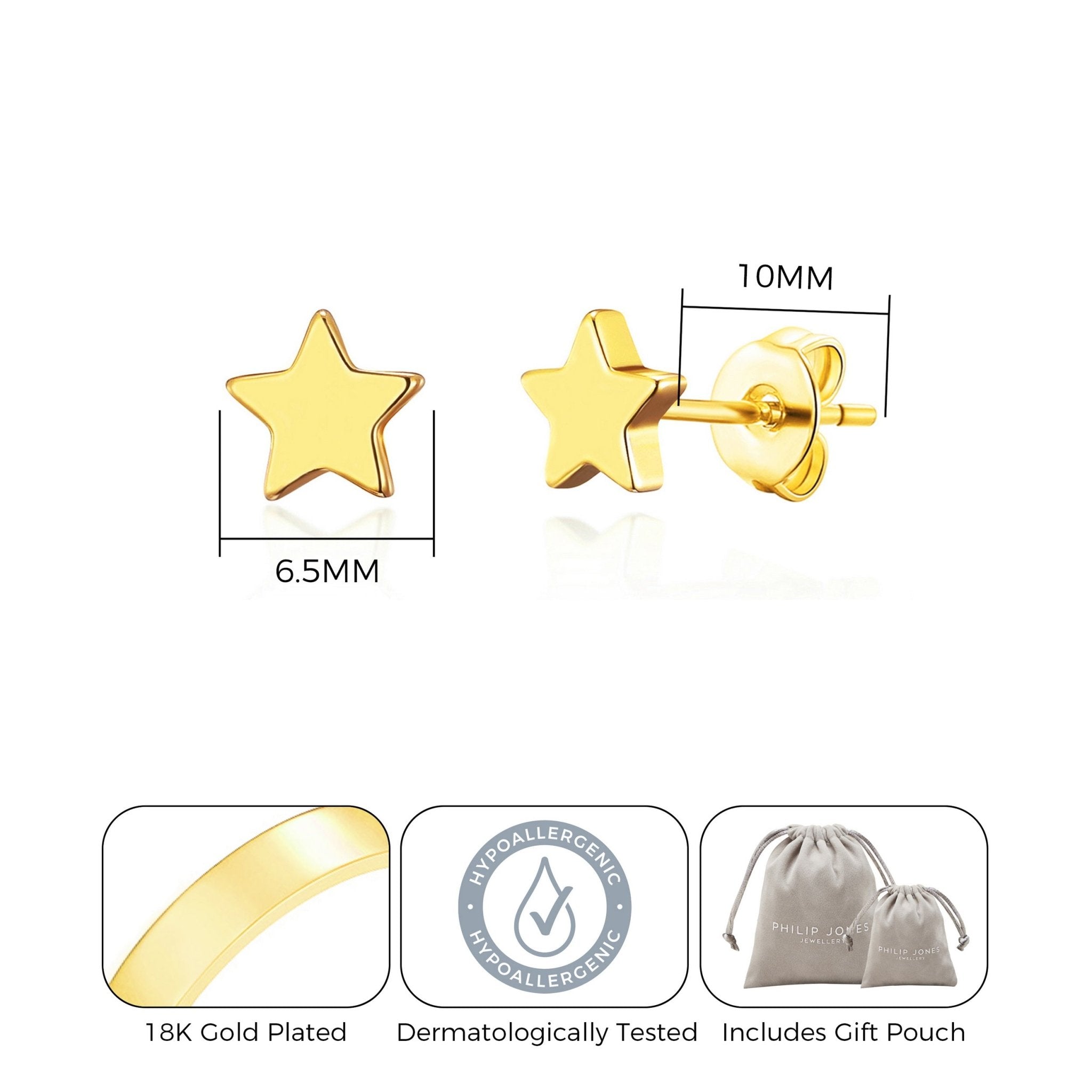 Gold Plated Star Stud Earrings with Quote Card - Philip Jones Jewellery