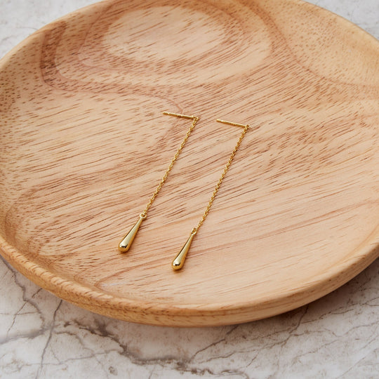 Gold Plated Sterling Silver Teardrop Thread Earrings - Philip Jones Jewellery
