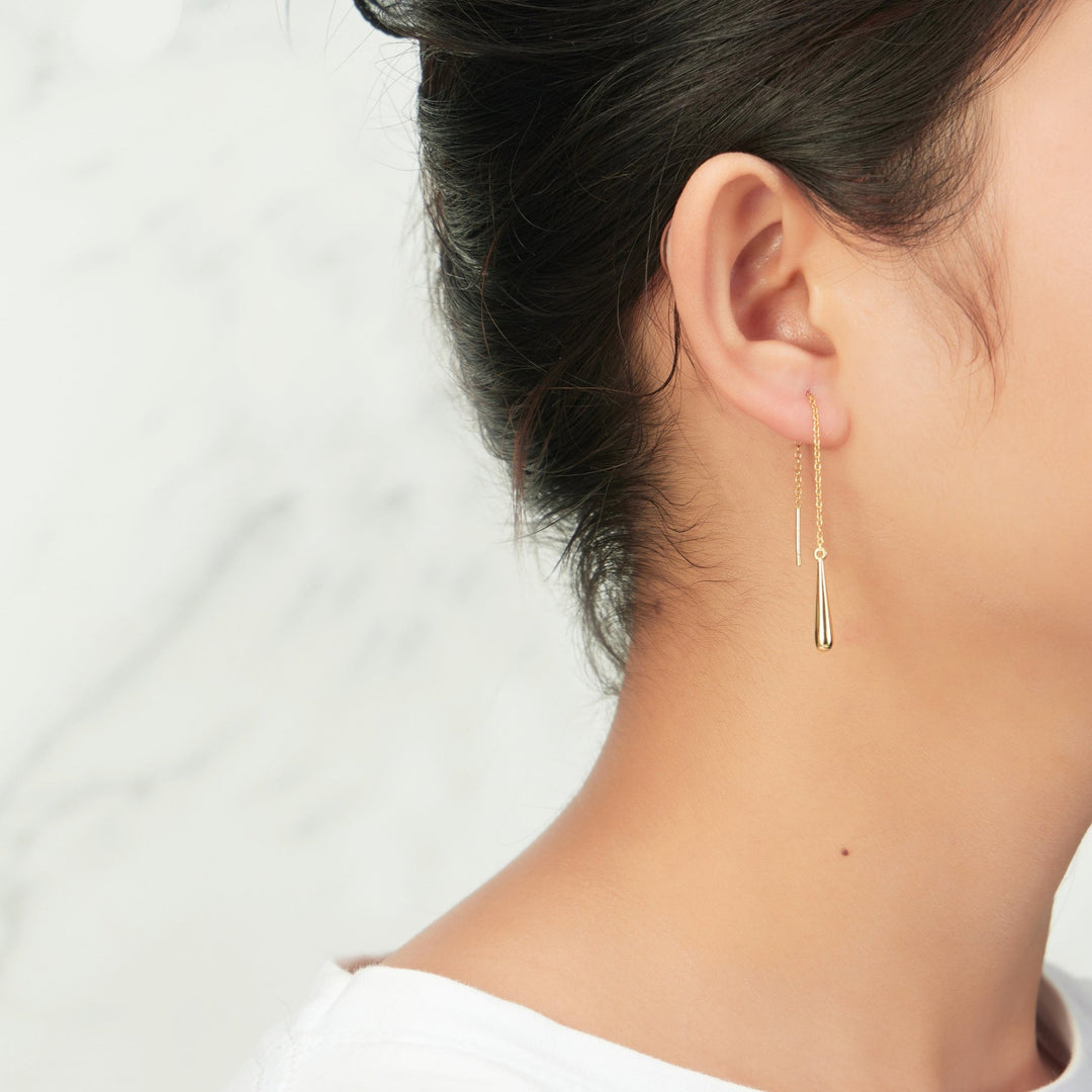 Gold Plated Sterling Silver Teardrop Thread Earrings - Philip Jones Jewellery