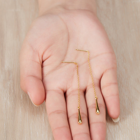 Gold Plated Sterling Silver Teardrop Thread Earrings - Philip Jones Jewellery