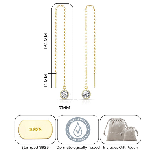 Gold Plated Sterling Silver Thread Earrings Created with Zircondia® Crystals - Philip Jones Jewellery