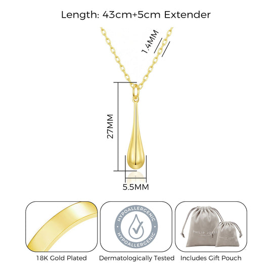 Gold Plated Teardrop Necklace - Philip Jones Jewellery