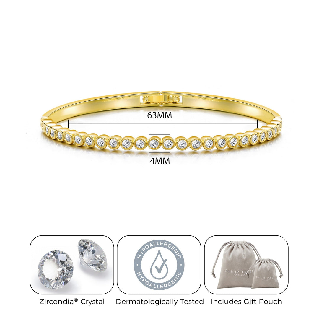 Gold Plated Tennis Bangle Created with Zircondia® Crystals (7 Inch) - Philip Jones Jewellery