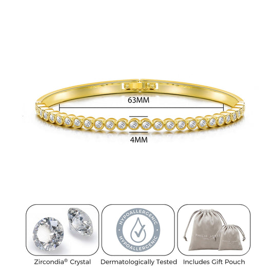 Gold Plated Tennis Bangle Created with Zircondia® Crystals (7 Inch) - Philip Jones Jewellery