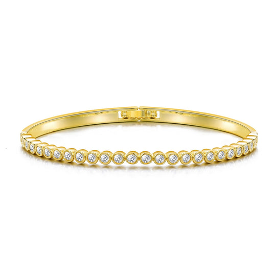 Gold Plated Tennis Bangle Created with Zircondia® Crystals (7 Inch) - Philip Jones Jewellery
