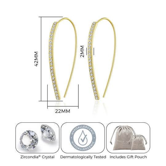 Gold Plated Thread Earrings Created with Zircondia® Crystals - Philip Jones Jewellery