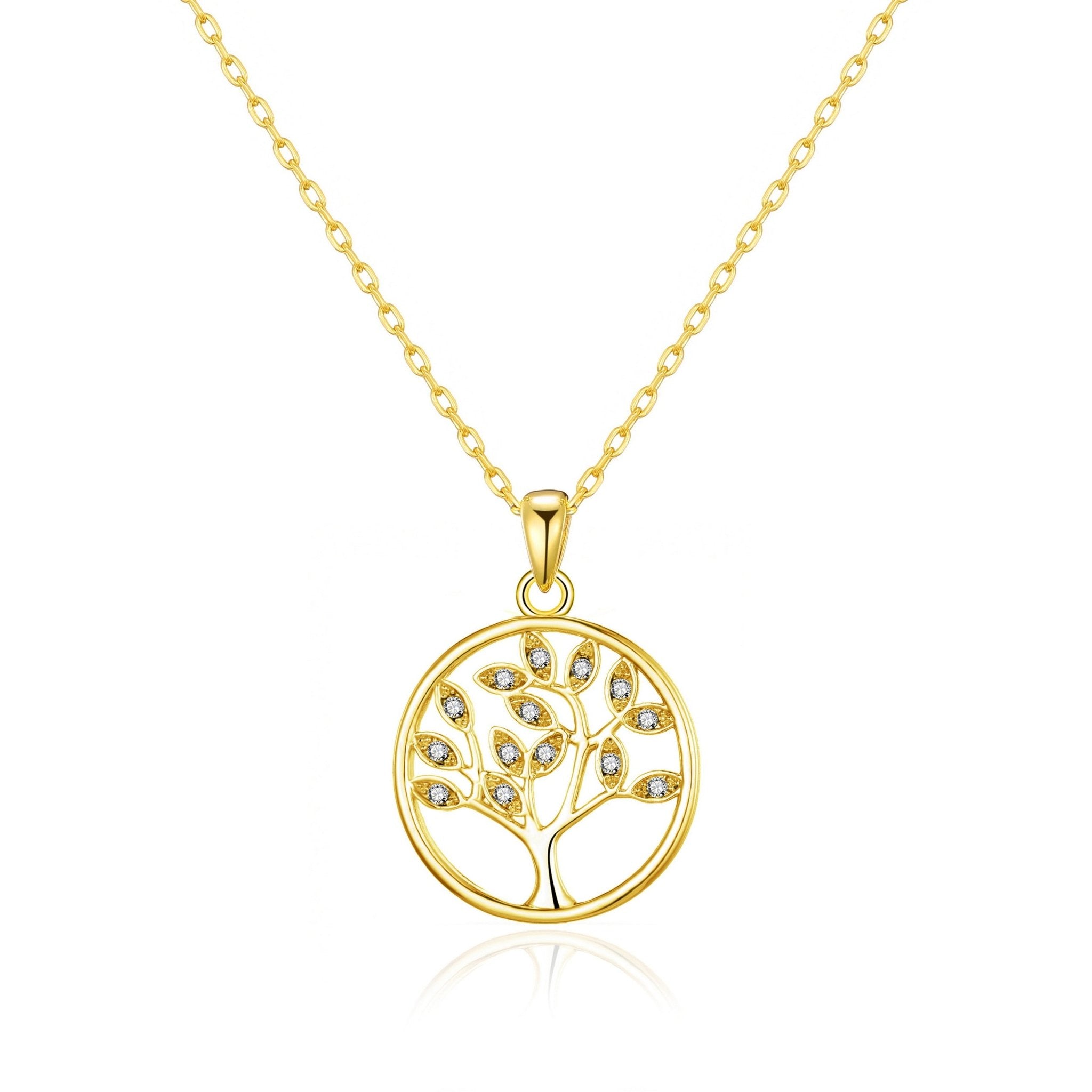 Gold Plated Tree of Life Necklace Created with Zircondia® Crystals - Philip Jones Jewellery