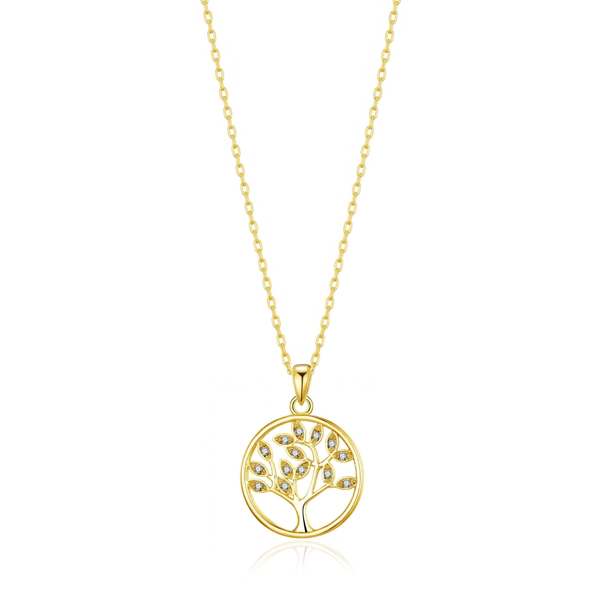 Gold Plated Tree of Life Necklace Created with Zircondia® Crystals - Philip Jones Jewellery