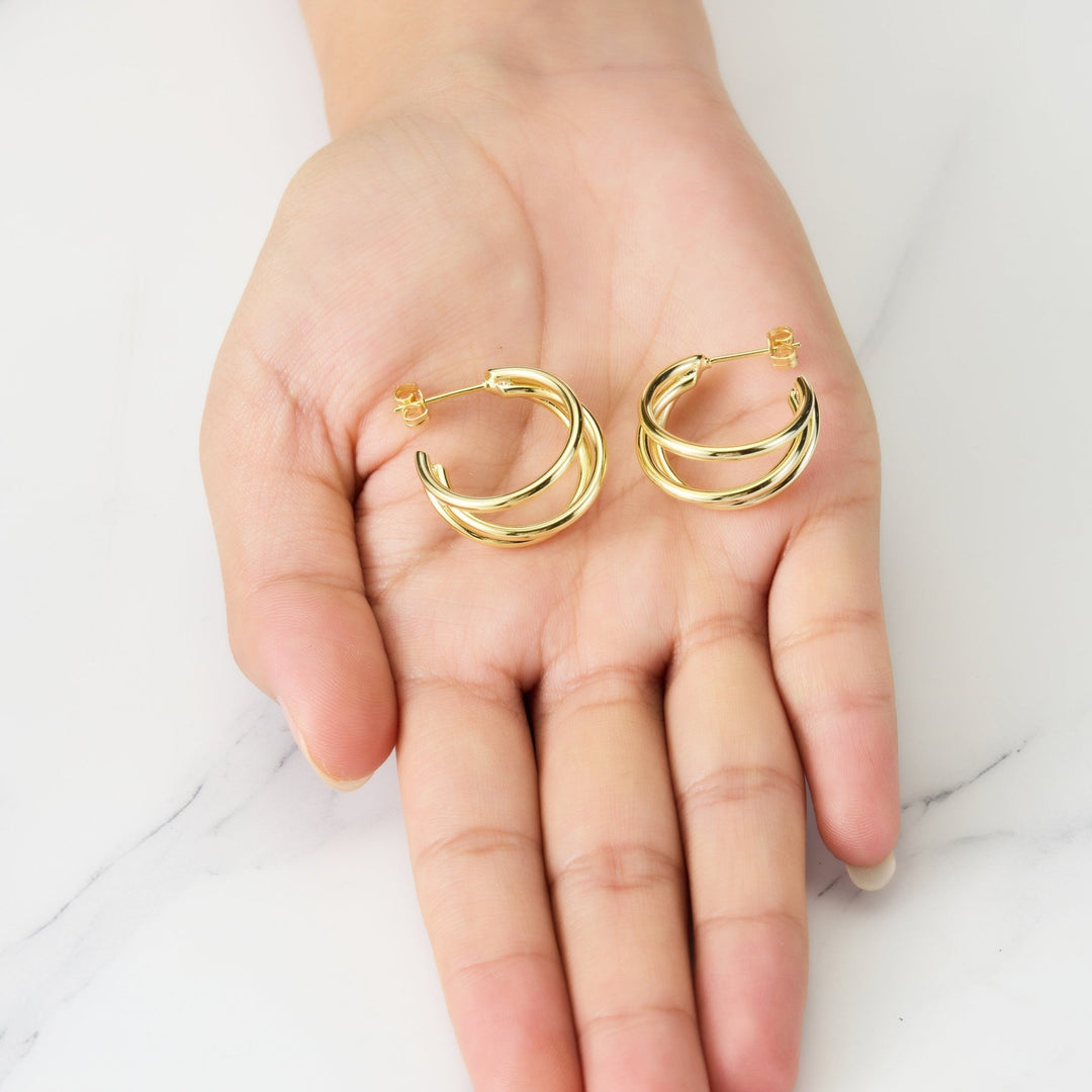 Gold Plated Triple Illusion Hoop Earrings - Philip Jones Jewellery