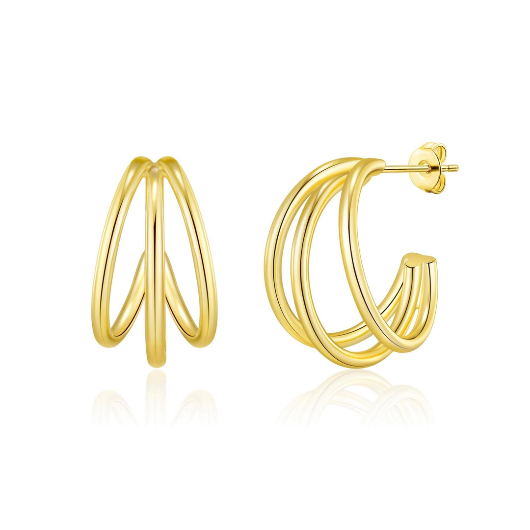 Gold Plated Triple Illusion Hoop Earrings - Philip Jones Jewellery