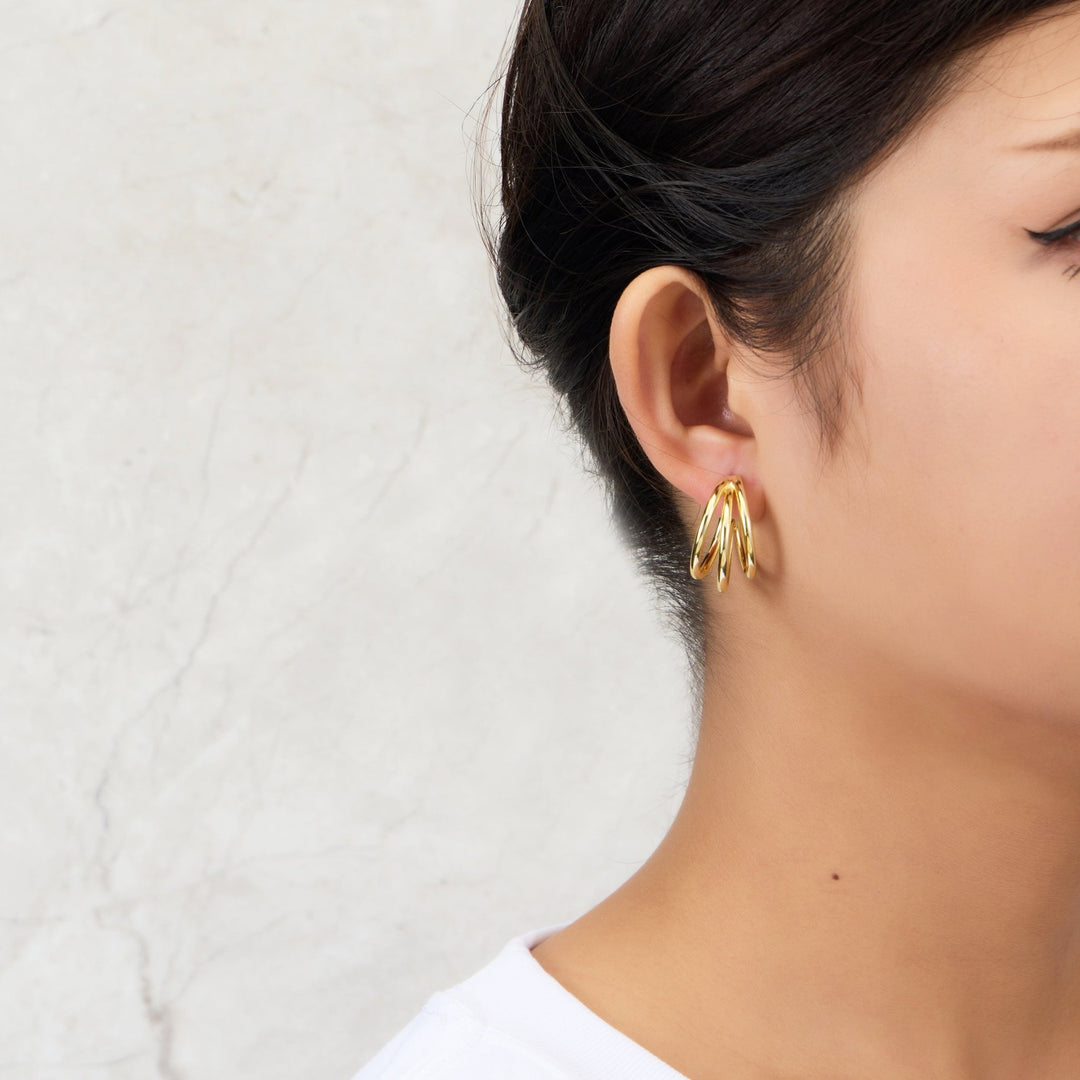Gold Plated Triple Illusion Hoop Earrings - Philip Jones Jewellery
