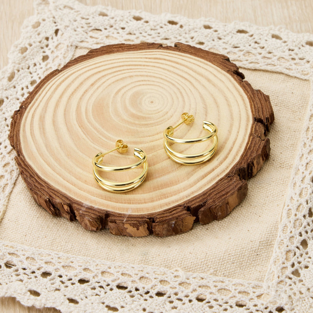 Gold Plated Triple Illusion Hoop Earrings - Philip Jones Jewellery