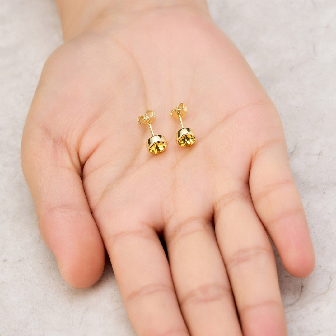Gold Plated Yellow Stud Earrings Created with Zircondia® Crystals - Philip Jones Jewellery