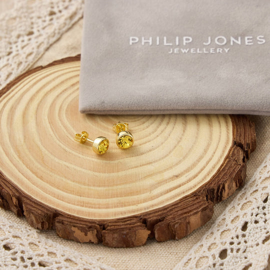 Gold Plated Yellow Stud Earrings Created with Zircondia® Crystals - Philip Jones Jewellery