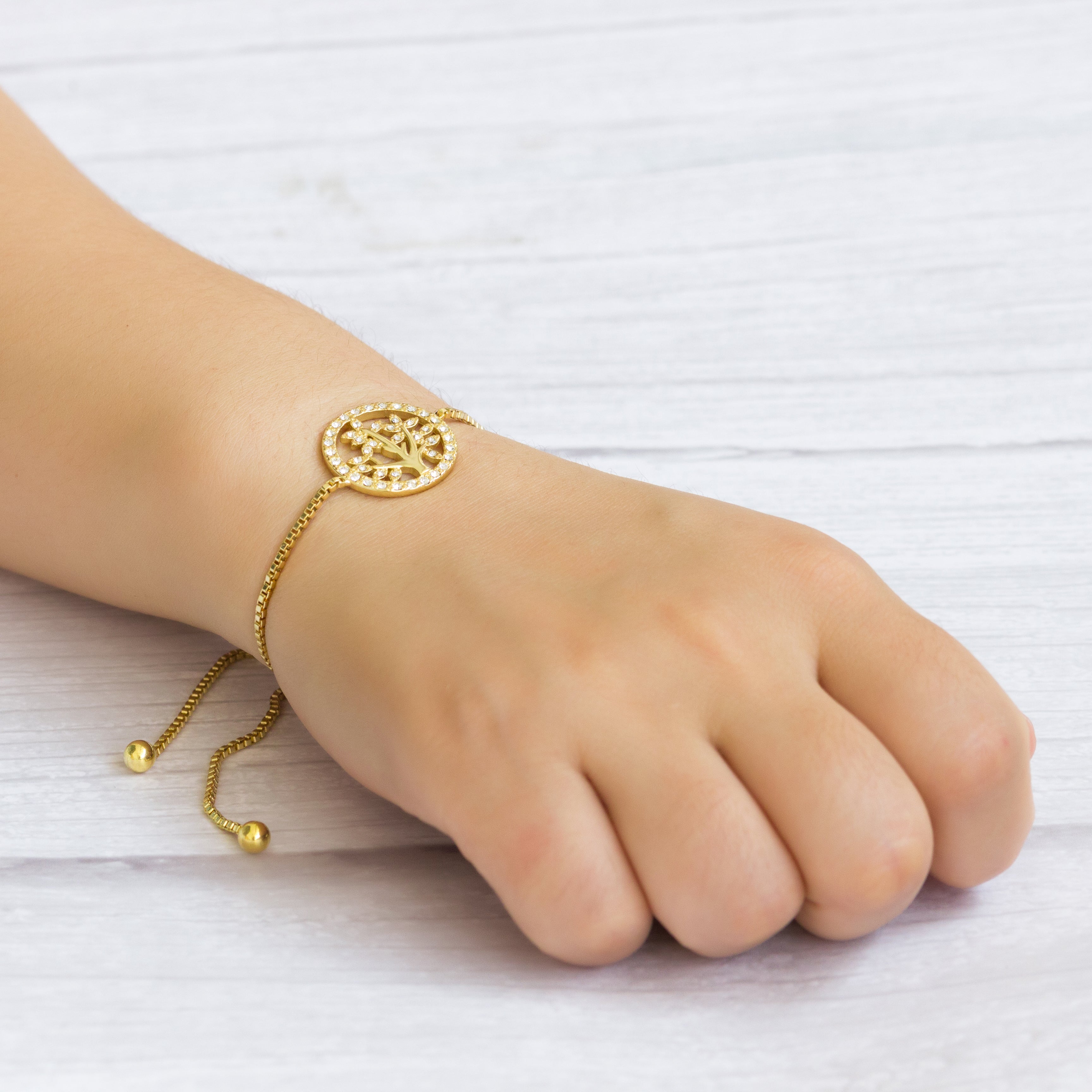 Gold Plated Tree of Life Bracelet Created with Zircondia® Crystals