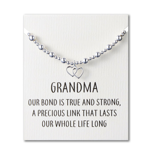 Grandma Heart Link Beaded Stretch Bracelet with Quote Card - Philip Jones Jewellery