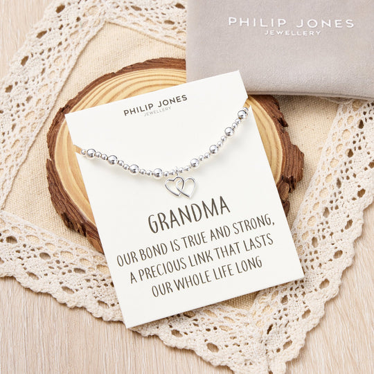 Grandma Heart Link Beaded Stretch Bracelet with Quote Card