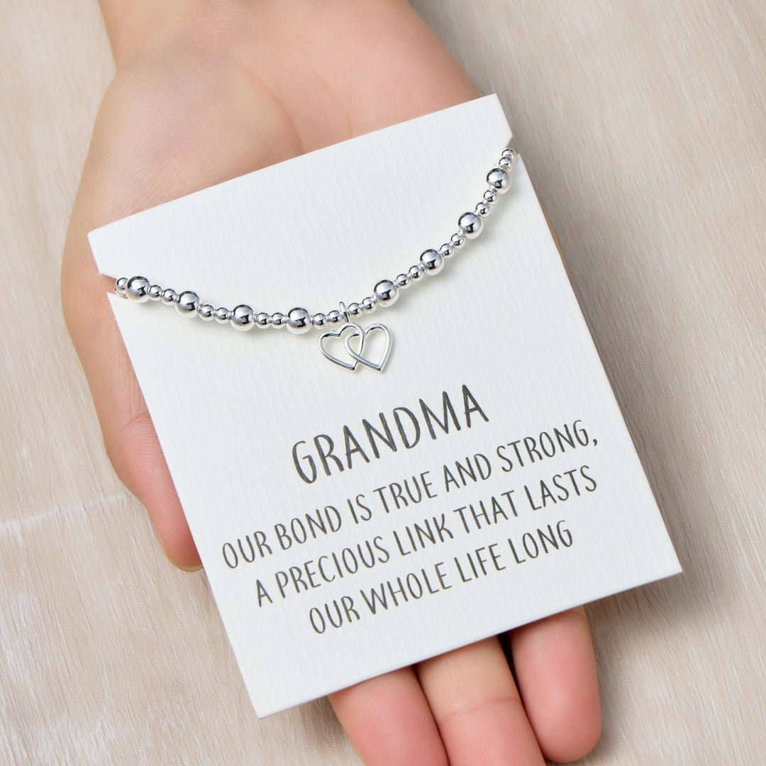 Grandma Heart Link Beaded Stretch Bracelet with Quote Card - Philip Jones Jewellery