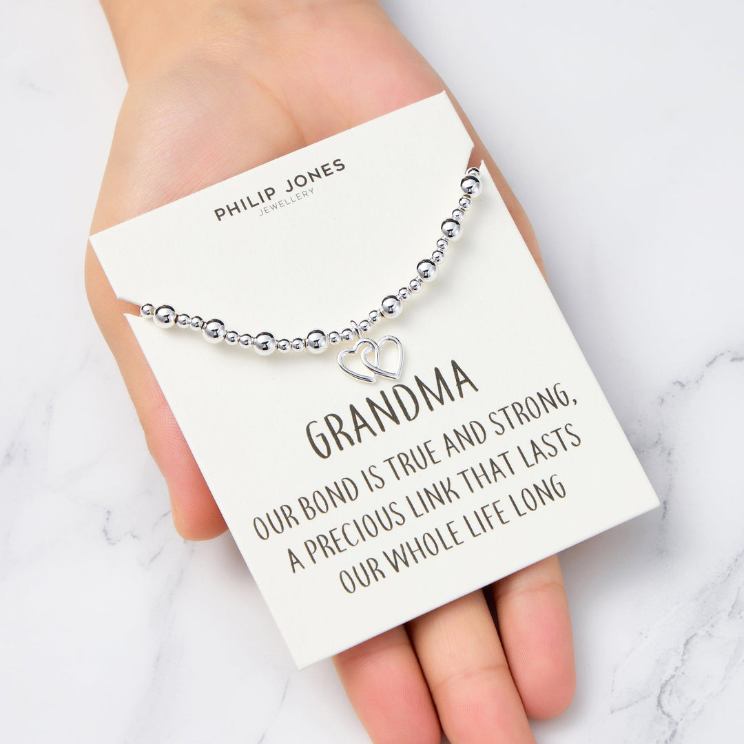 Grandma Heart Link Beaded Stretch Bracelet with Quote Card