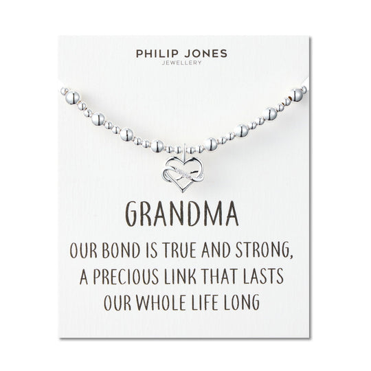 Grandma Infinity Heart Beaded Stretch Bracelet with Quote Card - Philip Jones