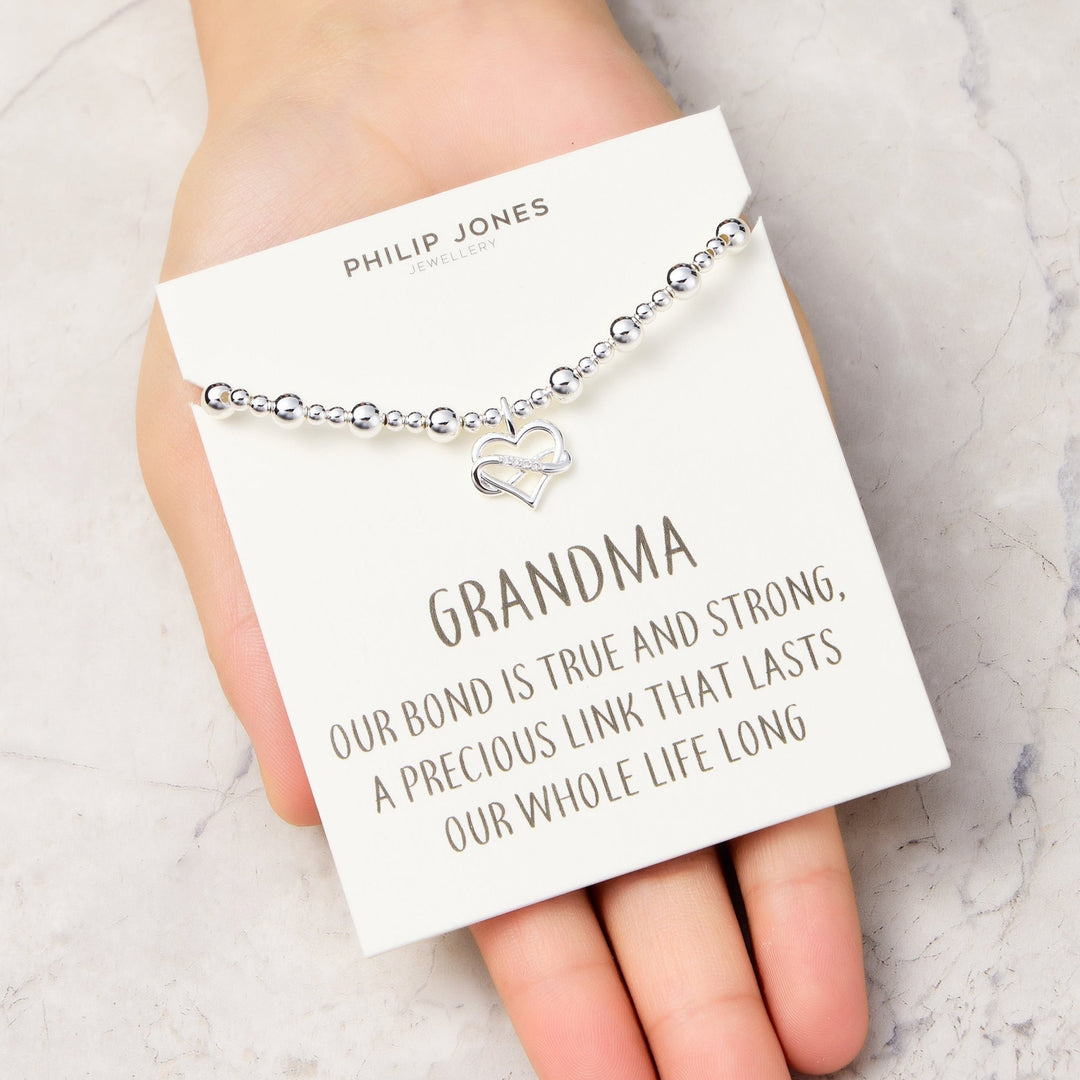 Grandma Infinity Heart Beaded Stretch Bracelet with Quote Card