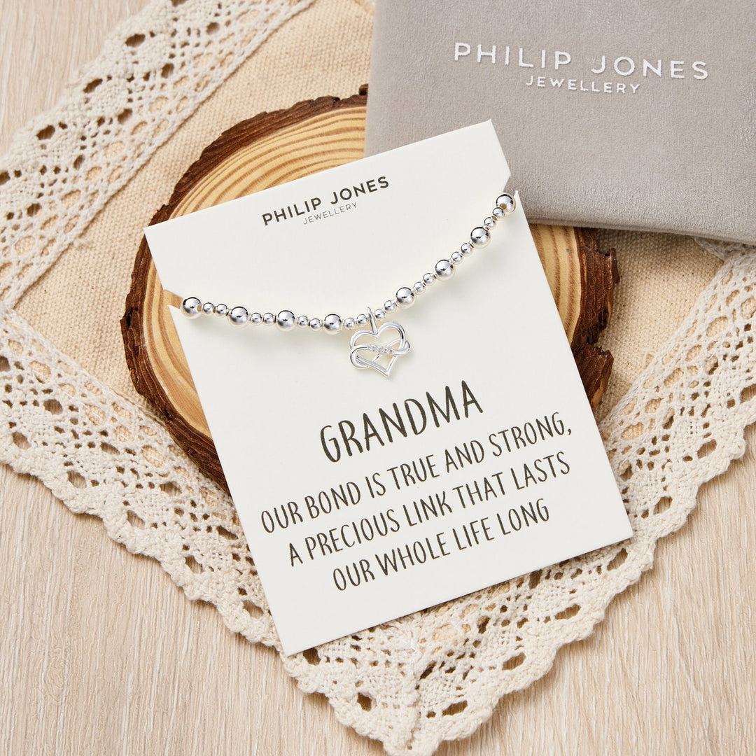 Grandma Infinity Heart Beaded Stretch Bracelet with Quote Card