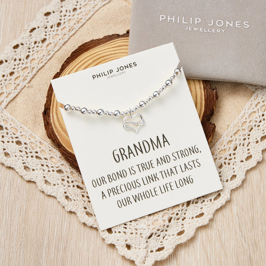Grandma Infinity Heart Beaded Stretch Bracelet with Quote Card
