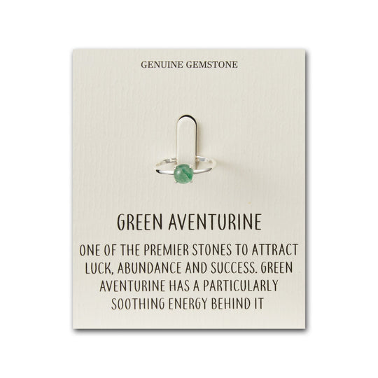 Green Aventurine Adjustable Ring with Quote Card - Philip Jones Jewellery