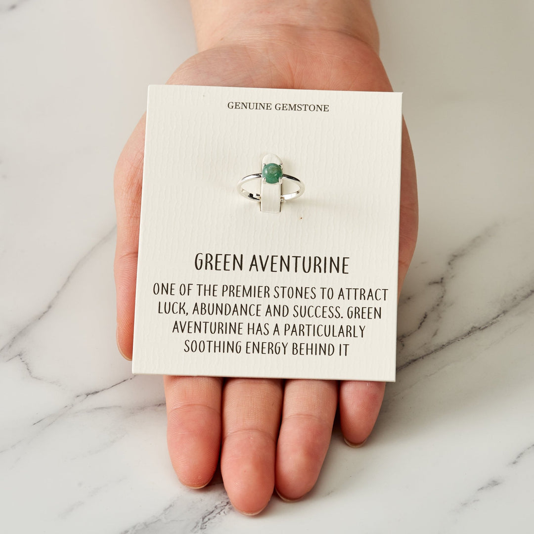 Green Aventurine Adjustable Ring with Quote Card - Philip Jones Jewellery