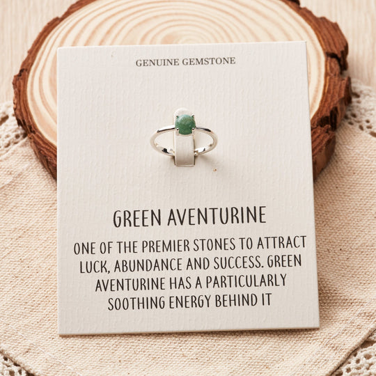 Green Aventurine Adjustable Ring with Quote Card - Philip Jones Jewellery
