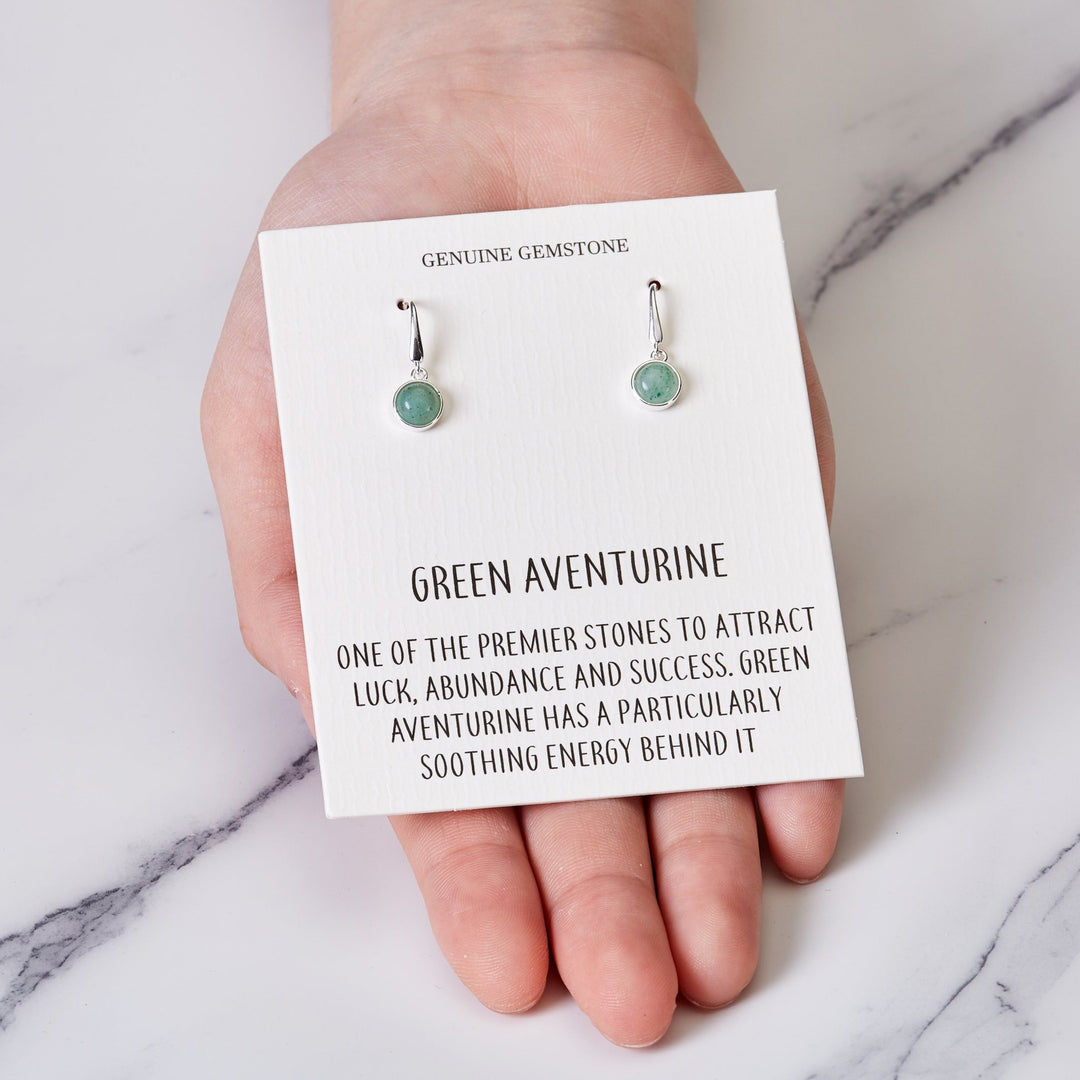 Green Aventurine Drop Earrings with Quote Card - Philip Jones Jewellery