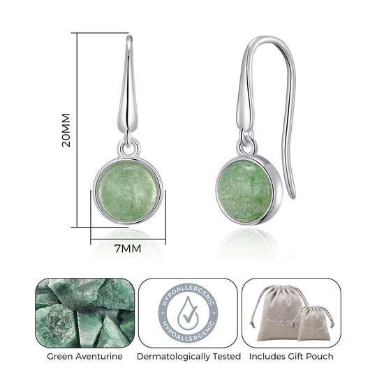 Green Aventurine Drop Earrings with Quote Card - Philip Jones Jewellery