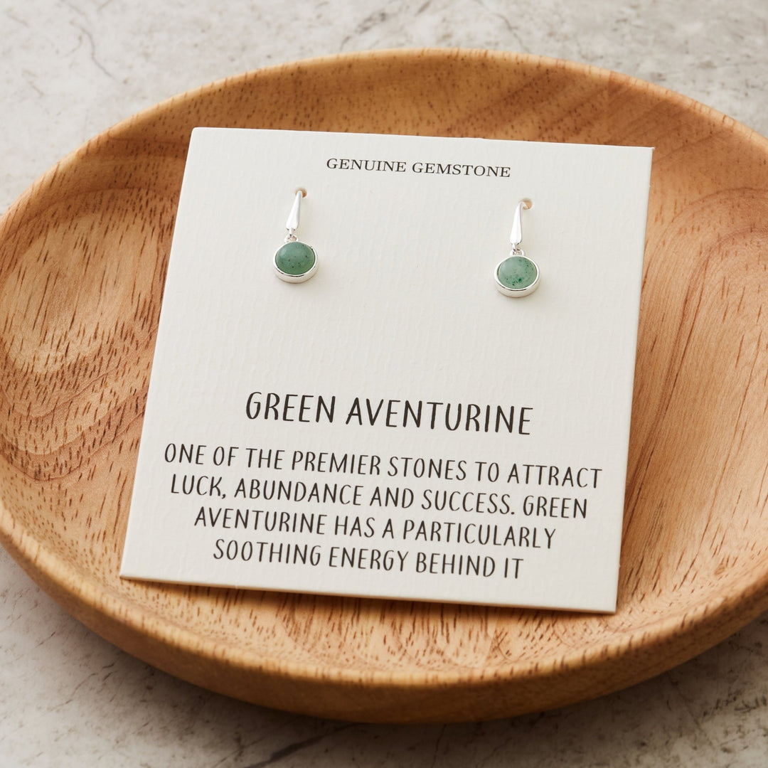 Green Aventurine Drop Earrings with Quote Card - Philip Jones Jewellery