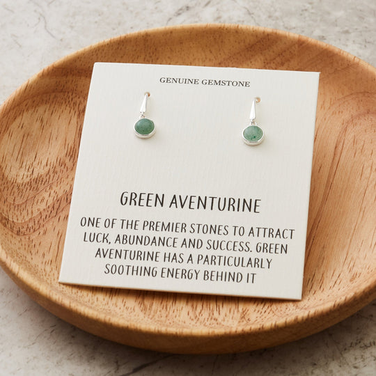 Green Aventurine Drop Earrings with Quote Card - Philip Jones Jewellery