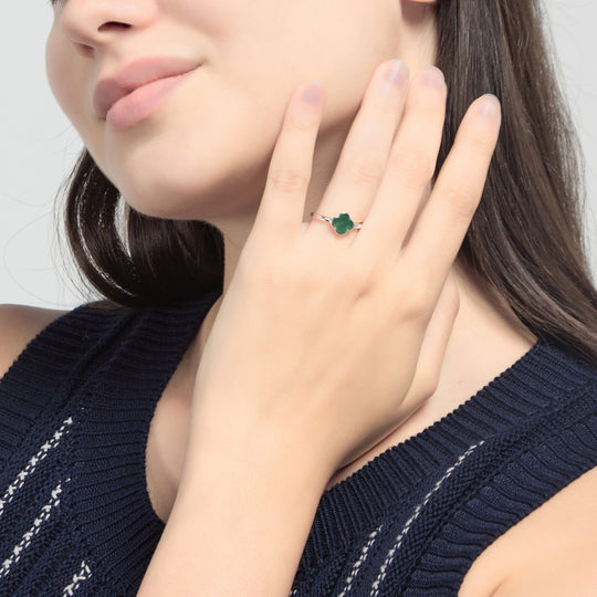 Green Aventurine Gemstone Adjustable Clover Ring
